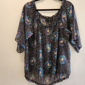Julie Brown Sheer Sequin Print Butterfly Sleeve Top Size Large